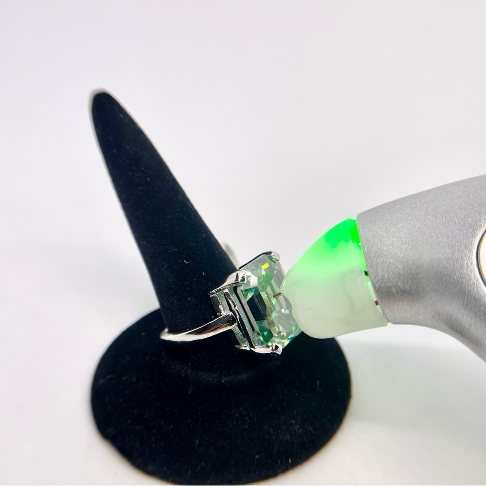 Emerald Cut Moissanite Ring Vivid Blue Green Cocktail Wedding Ring 10 Ct - Picture 3 of 13